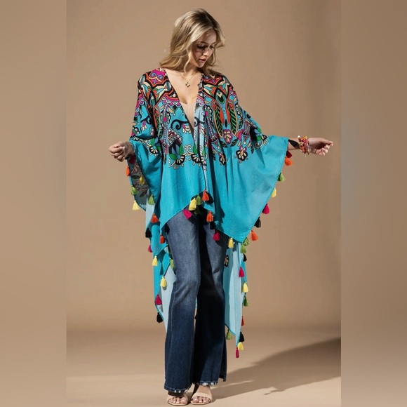 Tops - Maya Boho Colorful Fringe Kimono